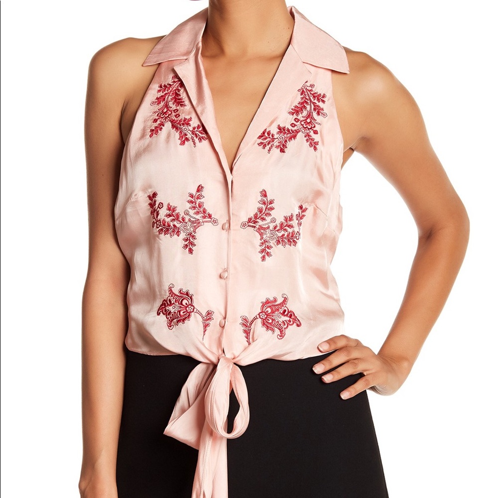 Cinq À Sept embroidered tie-front top